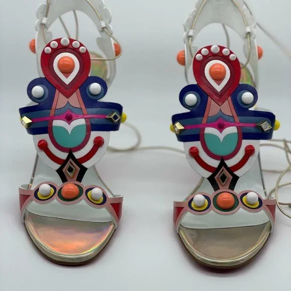 Christian Louboutin PAPAGAYA LEVITA 100 Stud PVC Wedge Heel Sandals Shoes